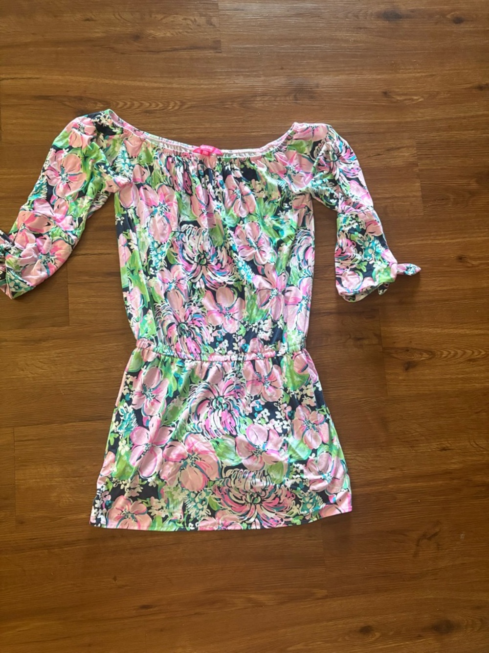 Lilly Pulitzer Pink Green Floral Off-Shoulder Romper